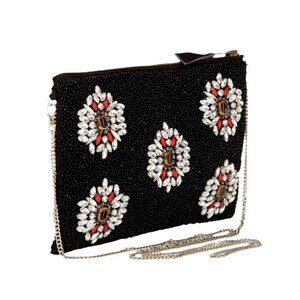 NEW G-Lish Anthropologie Beaded Clutch Shoulder Bag Black Chain Strap Goth 90s